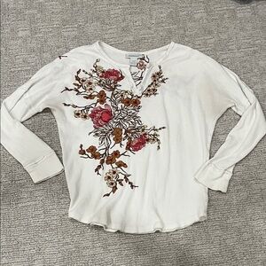 Sundance Floral Embroidered Long Sleeve Top - White and Red